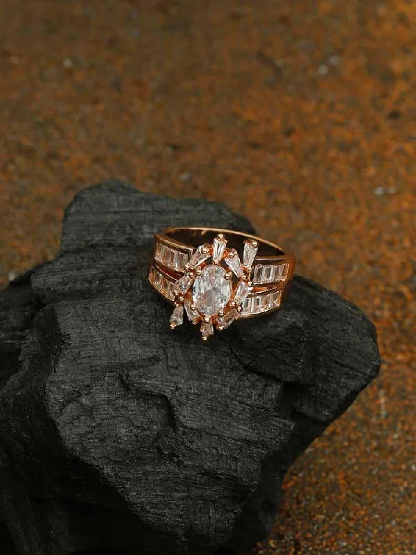 women's high-end ring-Rose Gold Padma Zirconia Ring - EOSS