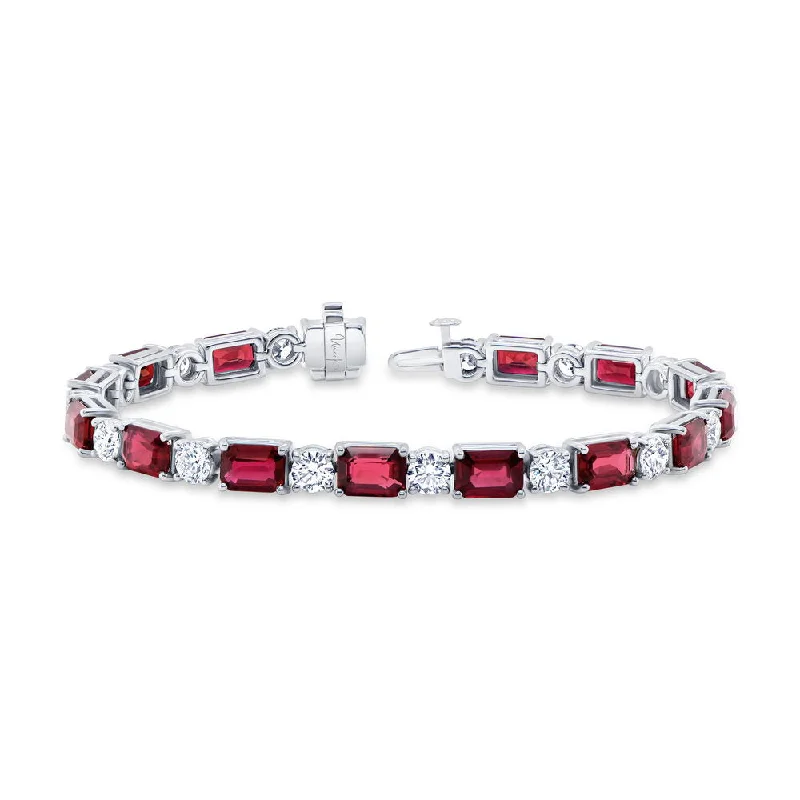 women's mother-daughter necklace-Uneek Precious Collection Strand Emerald Cut Ruby Link Bracelet