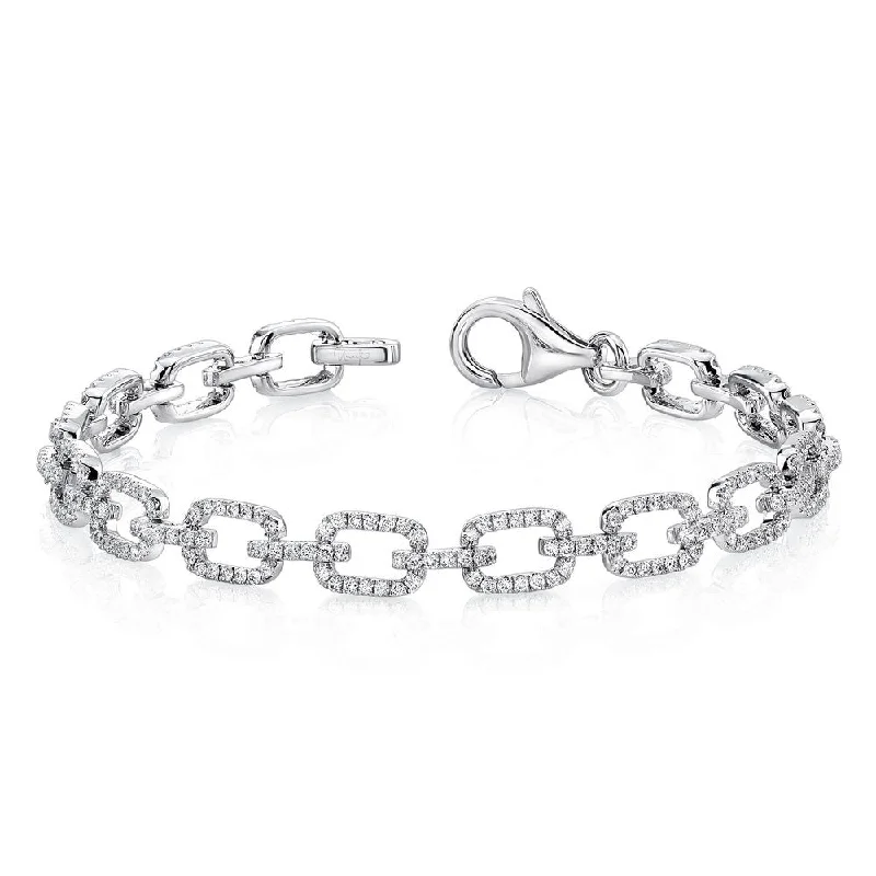 women's platinum necklace-Uneek Pave Chain Link Bracelet with Rectangular Links