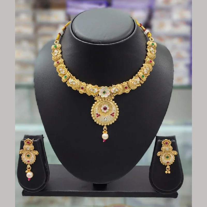 women's dainty necklace-Anjali Jewellery Gold Plated Pota Stone Meenakari Necklace Set