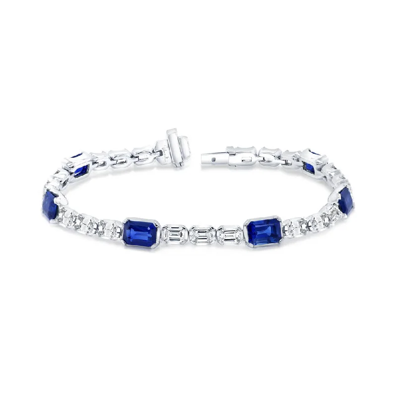 women's nature-inspired necklace-Uneek Precious Collection Strand Emerald Cut Blue Sapphire Link Bracelet