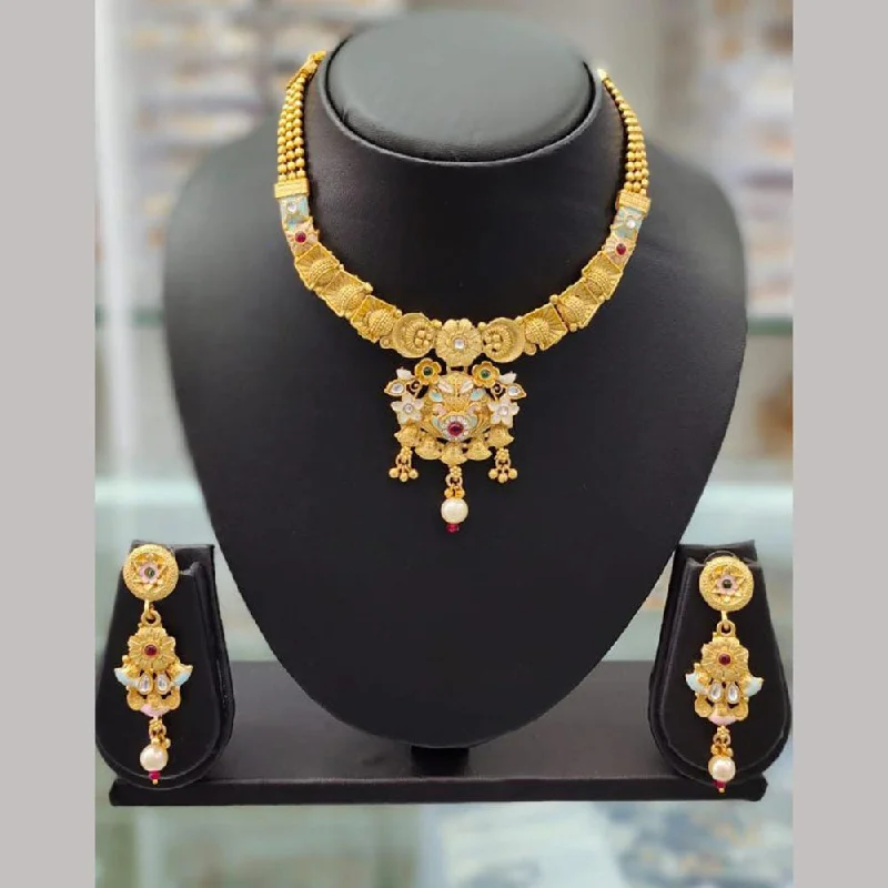 women's personalized necklace-Anjali Jewellery Gold Plated Pota Stone Meenakari Necklace Set