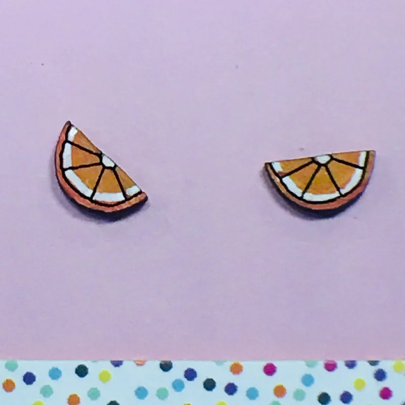 women's rectangle ring-Studs: Orange Slice