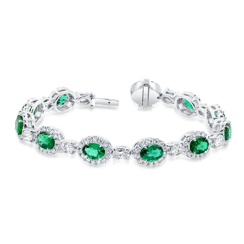 women's silver necklace-Uneek Precious Collection Halo Oval Shaped Emerald Tennis Bracelet