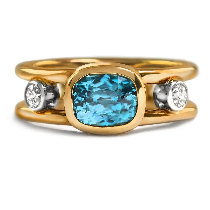 women's prong setting ring-Majestic Blue Zircon Ring By Plante Jewelers