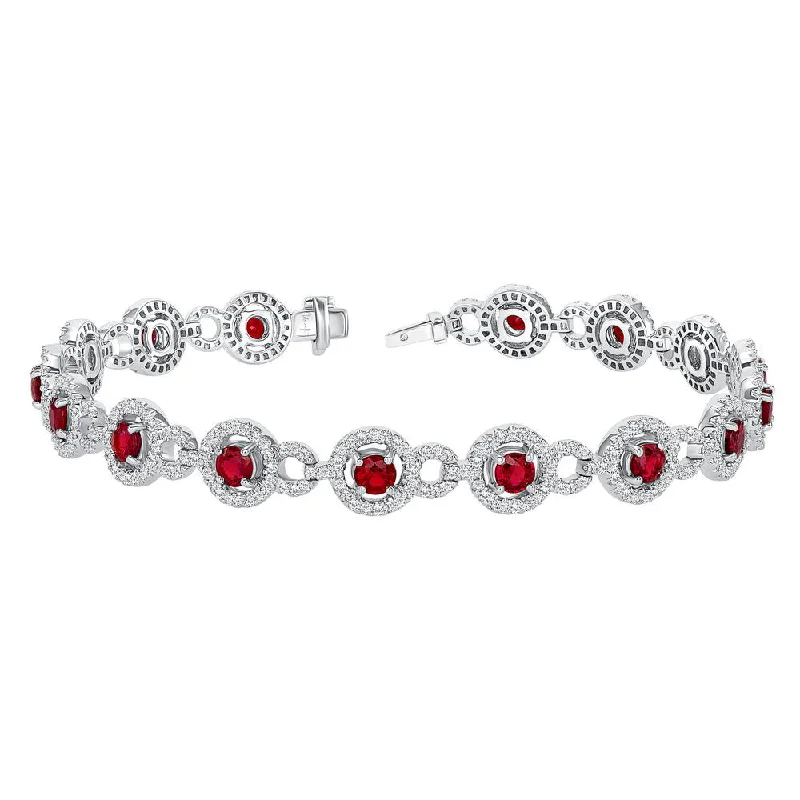 women's silver necklace-Uneek Precious Collection Halo Round Ruby Bracelet