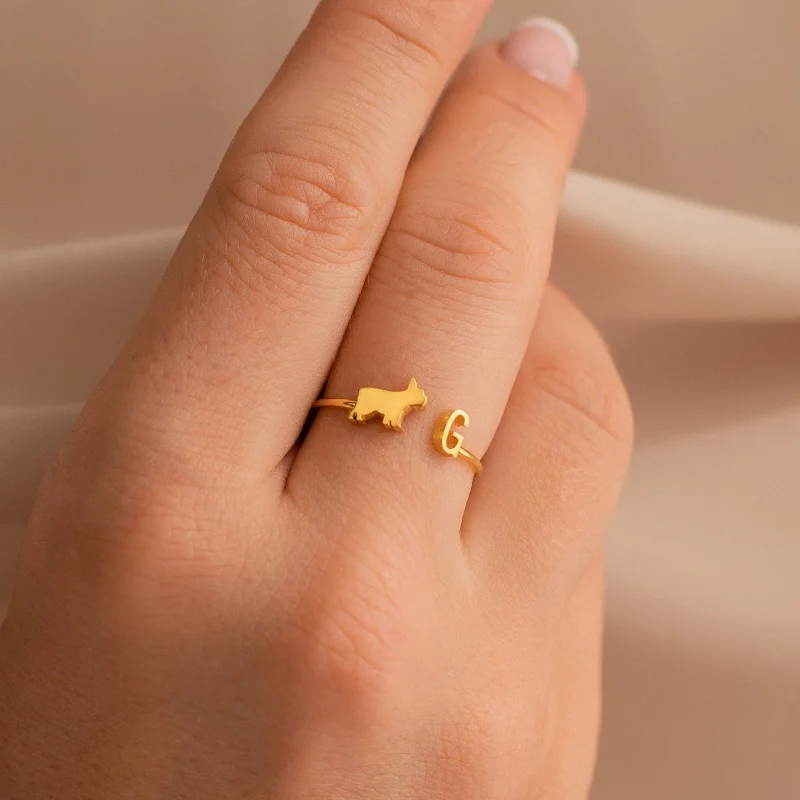 women's gothic ring-Duo Pet Initial Ring