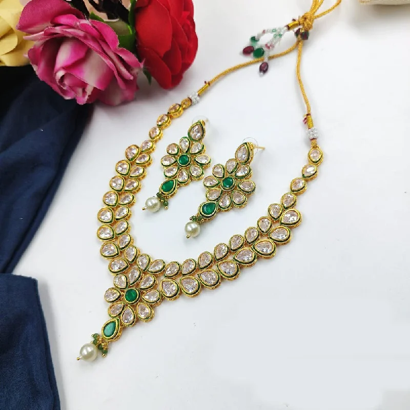 women's mother-daughter necklace-Akruti Collection Gold Plated Kundan Stone Necklace Set