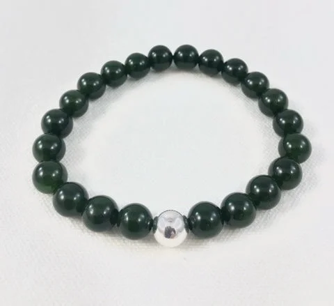 women's bohemian necklace-Men's Bracelet, Canadian Jade with Sterling Silver Bead