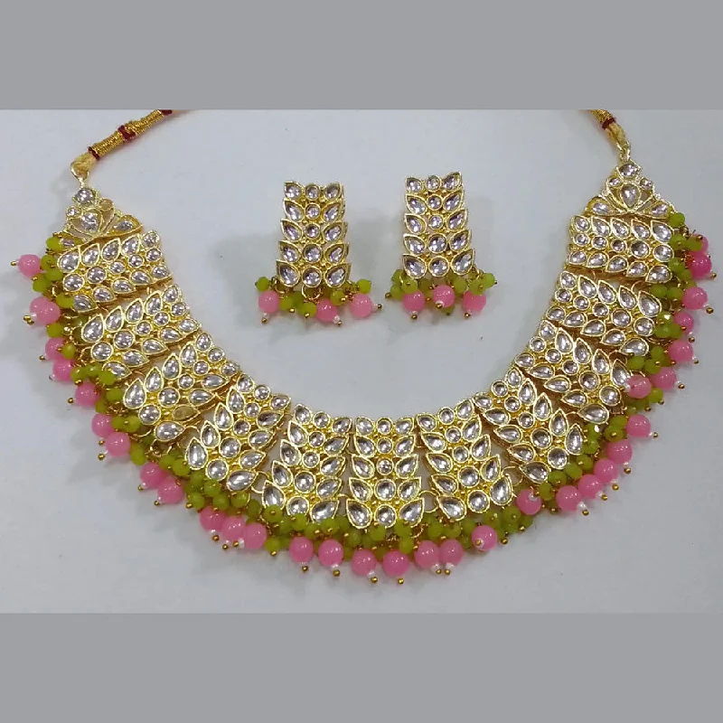 women's cushion cut necklace-Midas Touch Gold Plated Kundan Stone Necklace Set