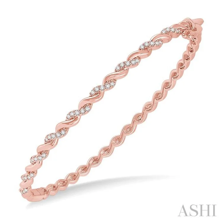 women's oval necklace-1/3 Ctw Twisted Vine Round Cut Diamond Stackable Bangle in 14k Rose Gold