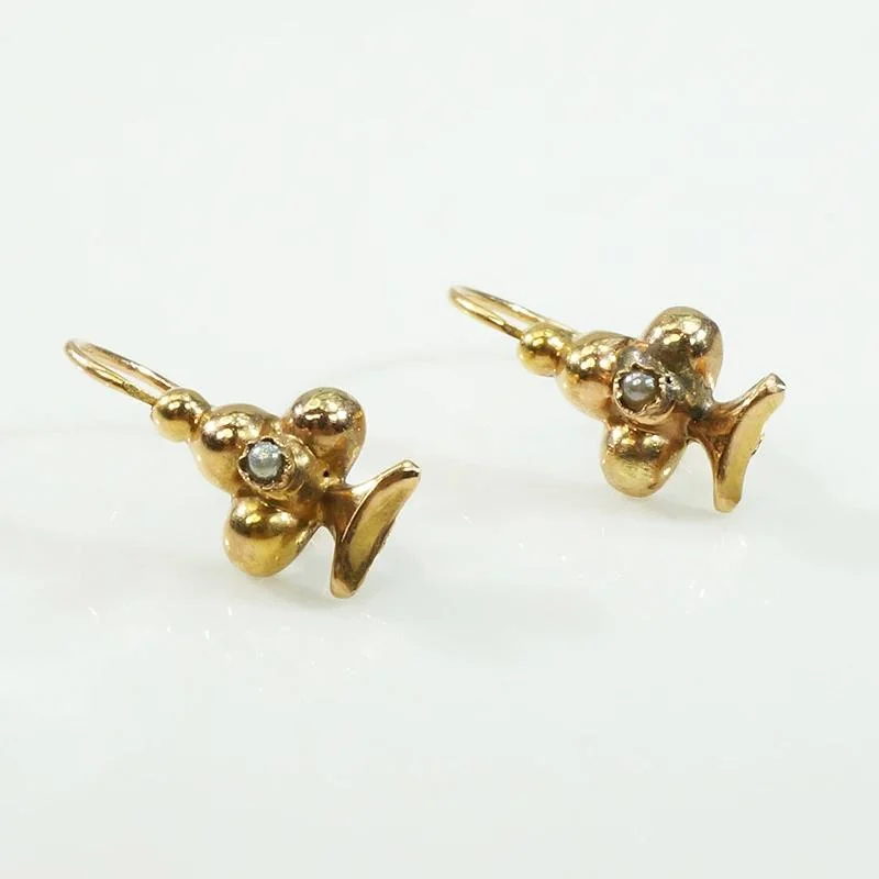 women's cocktail ring-Wee French "Clubs" Earbobs in Gold & Pearls