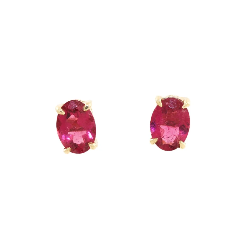 women's aquamarine ring-Pinkish Red Tourmaline studs 14k