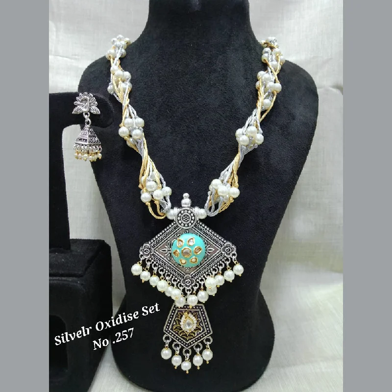 women's office wear necklace-Jyoti Arts Oxidised Plated Long Necklace Set