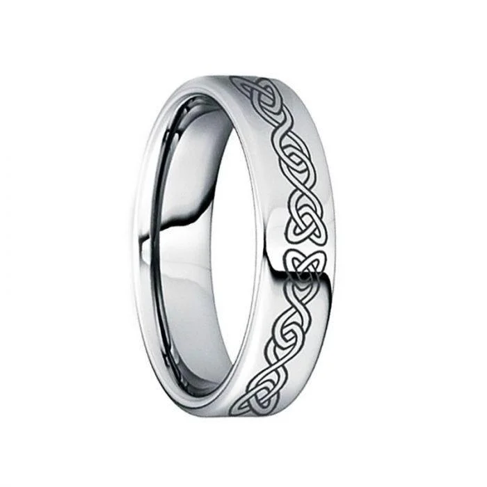 women's birthstone engagement ring-PONTIUS Polished Engraved Black Celtic Knot Tungsten Wedding Ring - 6mm