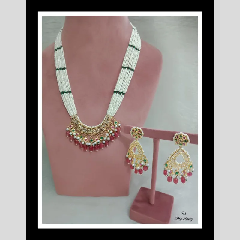 women's birthstone necklace-FS Collection Gold Plated Pearl  Necklace Set