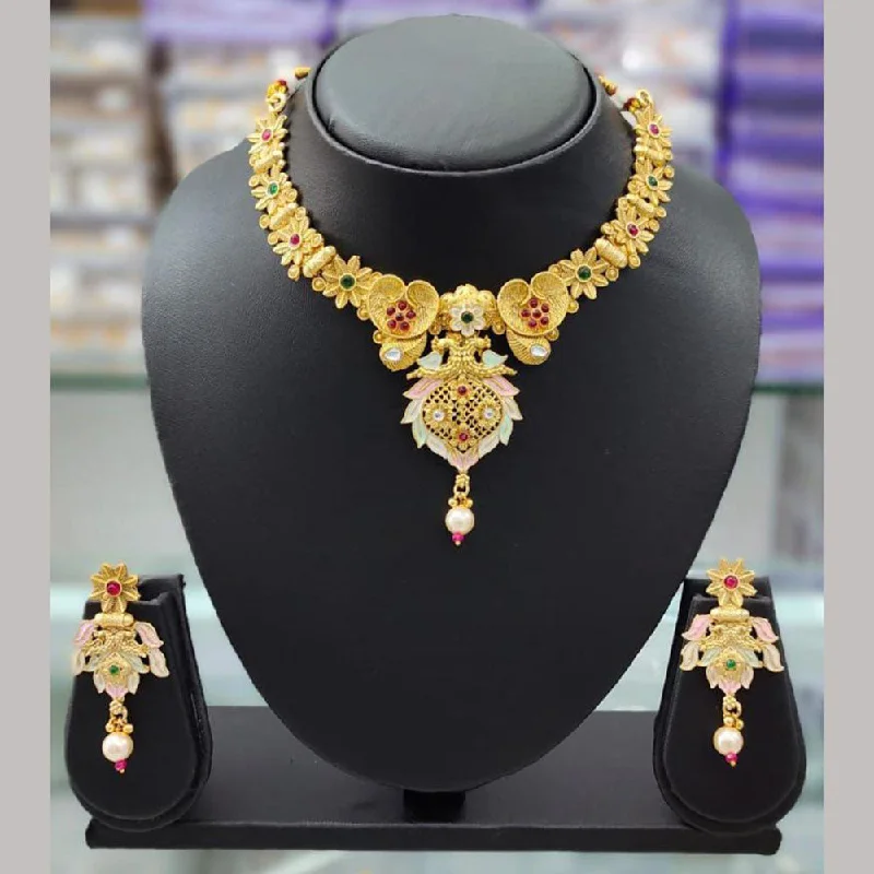 women's animal necklace-Anjali Jewellery Gold Plated Pota Stone Meenakari Necklace Set