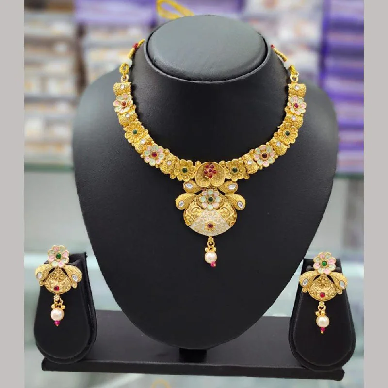 women's floral necklace-Anjali Jewellery Gold Plated Pota Stone Meenakari Necklace Set