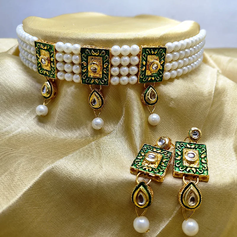 women's classic necklace-Palak Art Gold Plated Kundan Choker Necklace Set