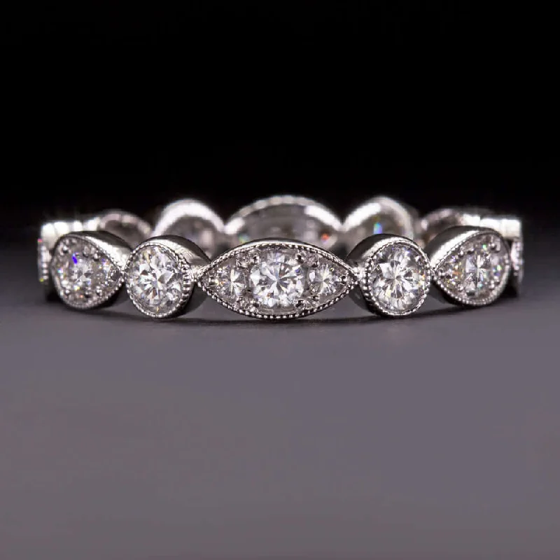 women's moissanite engagement ring-EXCELLENT CUT 1.22c DIAMOND ETERNITY BAND G VS2 VINTAGE STYLE WEDDING RING STACK