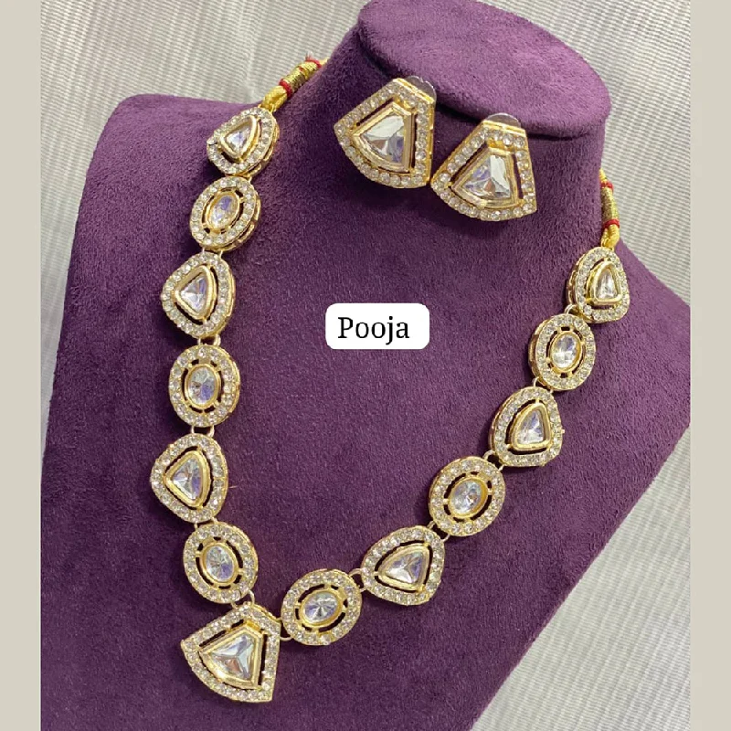 women's gothic necklace-Pooja Bangles Gold Plated Crystal Stone Necklace Set