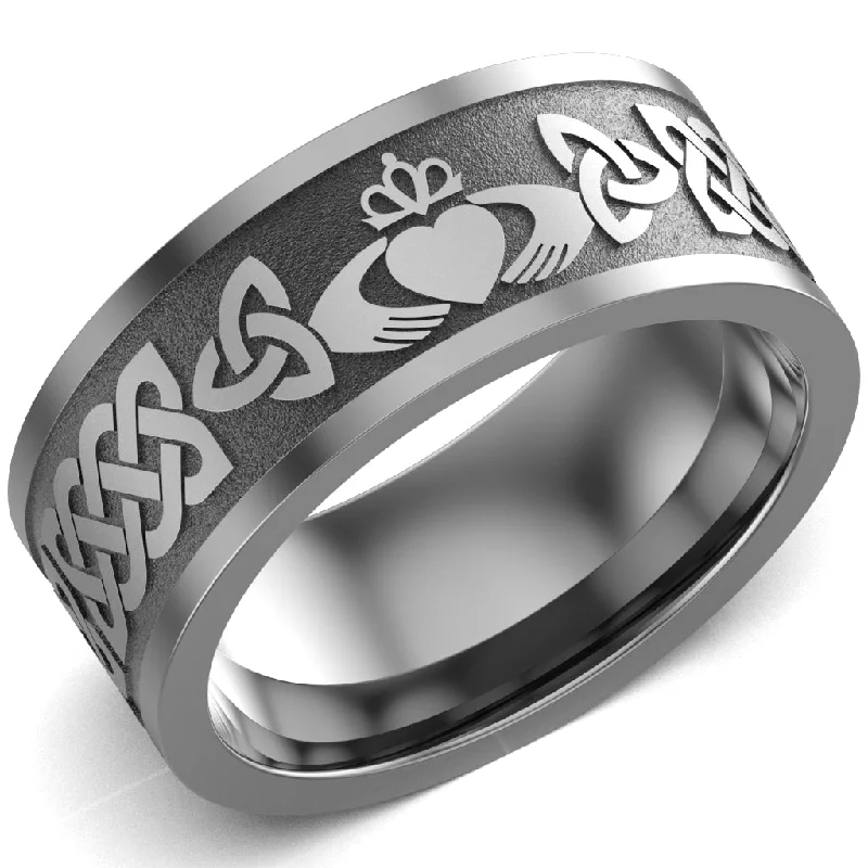 women's conflict-free engagement ring-Claddagh Wedding Ring UCL1-TITAN10M-FLAT - TITANIUM