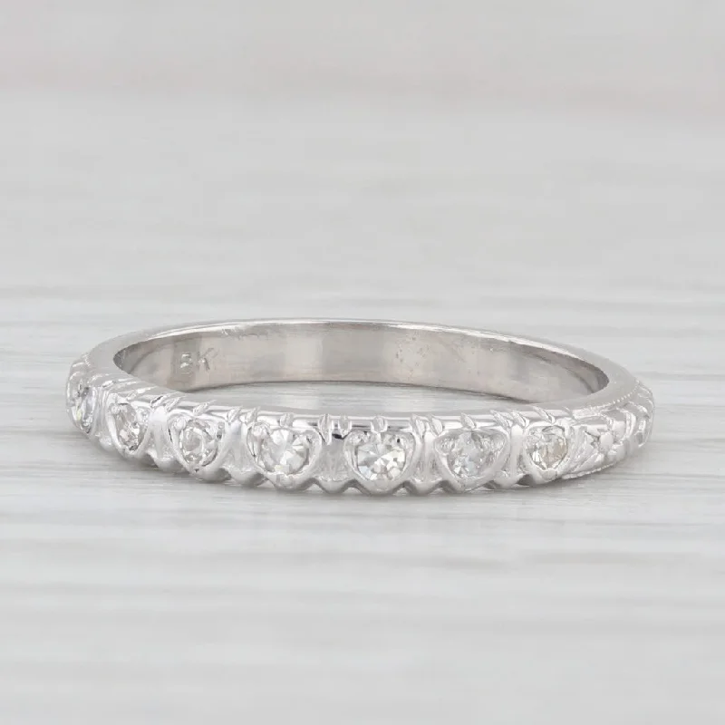 women's vintage engagement ring-Art Deco Diamond Heart Pattern Band 18k White Gold Stackable Wedding Ring Size 6