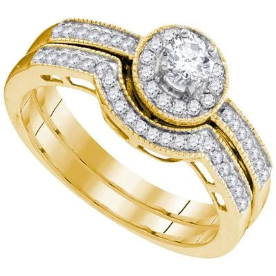 women's personalized engagement ring-10K DIAMOND BRIDAL WEDDING RING SET 1/2 CTTW