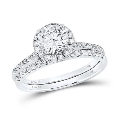 women's celestial engagement ring-14K WHITE GOLD ROUND DIAMOND BRIDAL WEDDING RING SET 1-3/8 CTW (CERTIFIED)