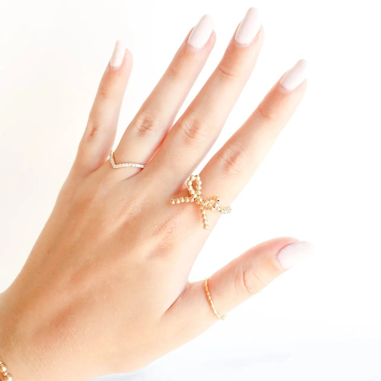 women's butterfly ring-Beaded Blondes | Gold Beaded Bow Ring