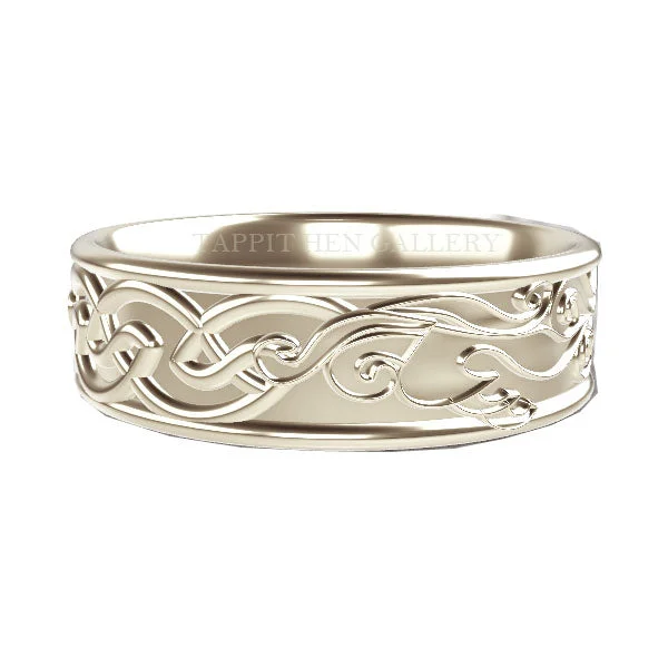 women's alternative engagement ring-EDINBURGH CELTIC FLOW WAVES WEDDING RING IN 9CT WHITE GOLD