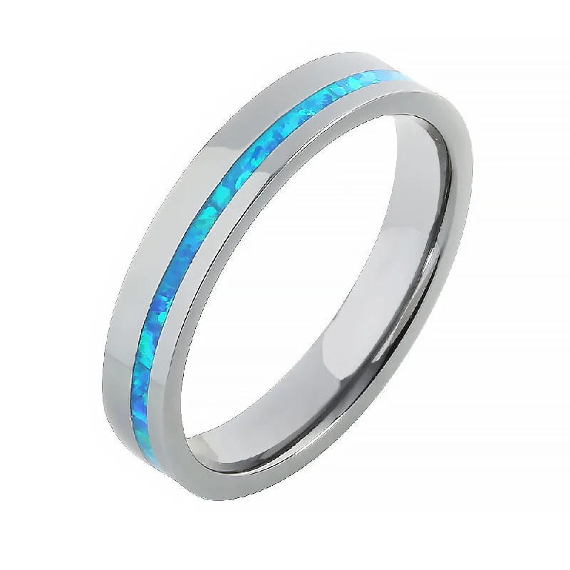 women's promise engagement ring-Tantalum with Blue Opal Inlaid Wedding Ring Flat 4mm