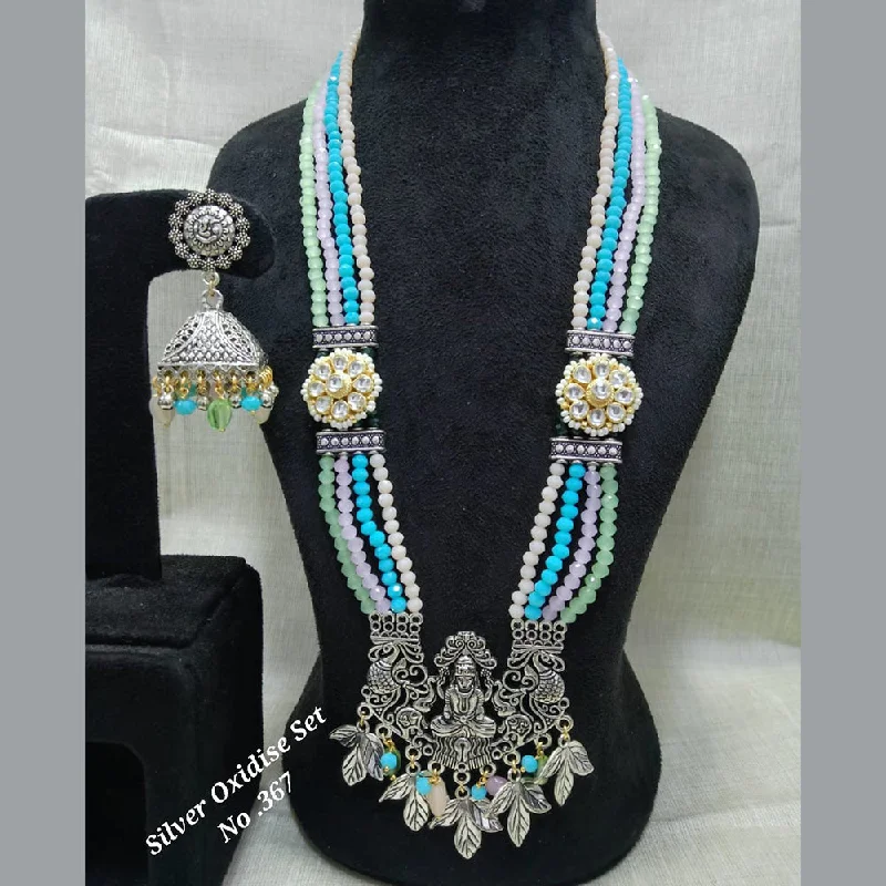 women's cushion cut necklace-Jyoti Arts Oxidised Plated Long Necklace Set